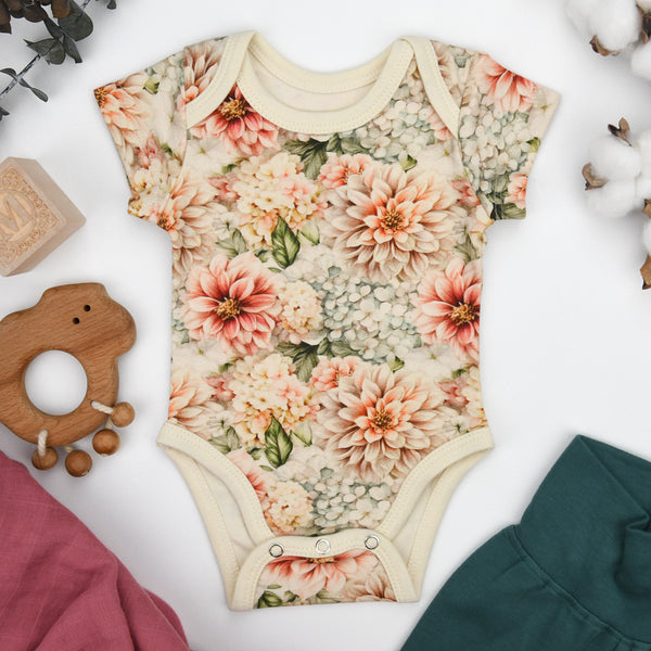Organic Cotton Short Sleeve Baby Bodysuit, Mirabelle Organic Earthy Clothing